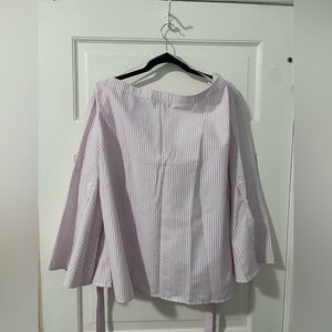 Strapless pink and white striped shirt with bell sleeves!